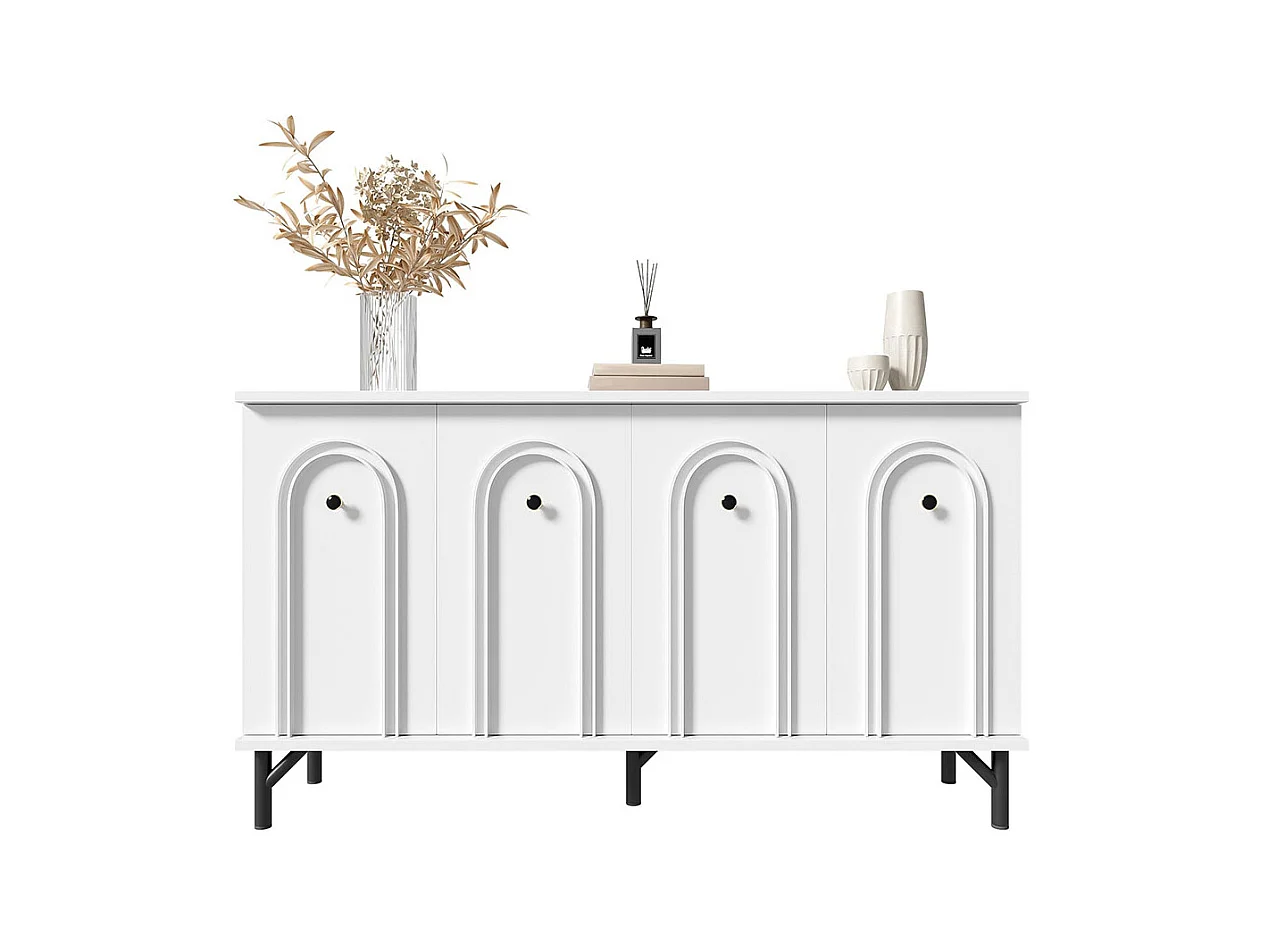 Buffet moderne 4 portes façade arquée en 3D étagères réglables rangement polyvalent blanc