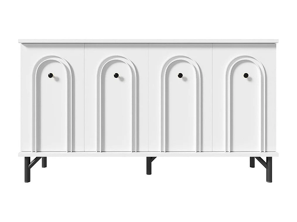 Buffet moderne 4 portes façade arquée en 3D étagères réglables rangement polyvalent blanc
