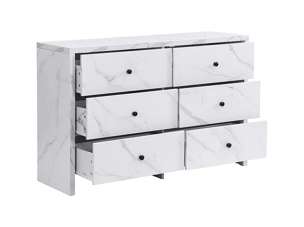 Elegante ladekast met marmerlook 6 lades handgrepen in zwart hout witte kantelbeveiliging