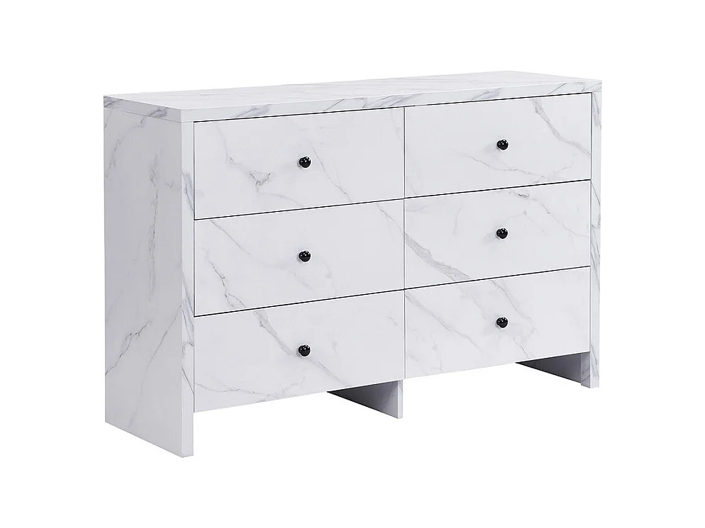 Elegante ladekast met marmerlook 6 lades handgrepen in zwart hout witte kantelbeveiliging