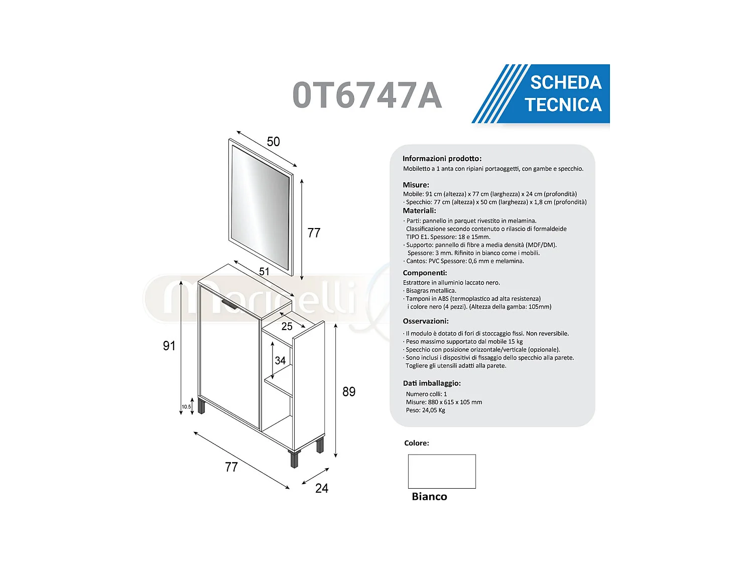 Mobile ingresso a terra specchio anta bianco 0T6747A