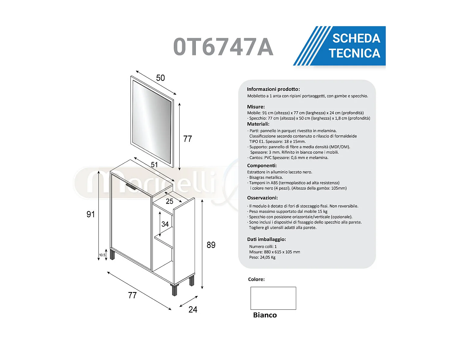 Mobile ingresso a terra specchio anta bianco 0T6747A