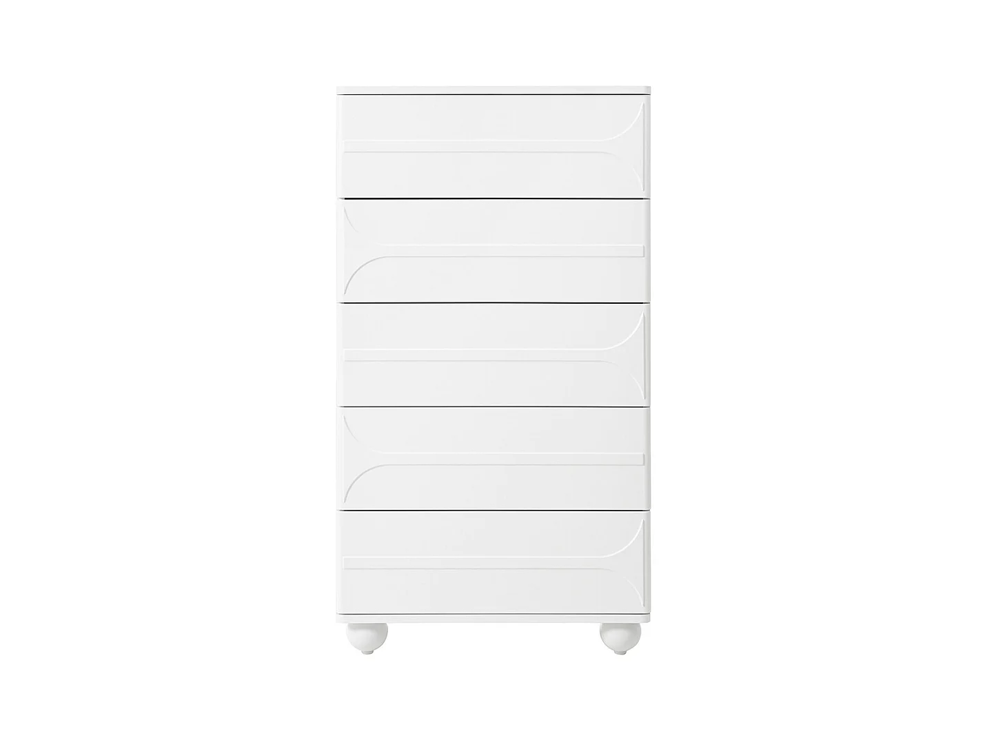 Elegante ladekast met 5 laden reliëfdesign witte metalen poten grote opbergruimte afgeronde hoeken wit