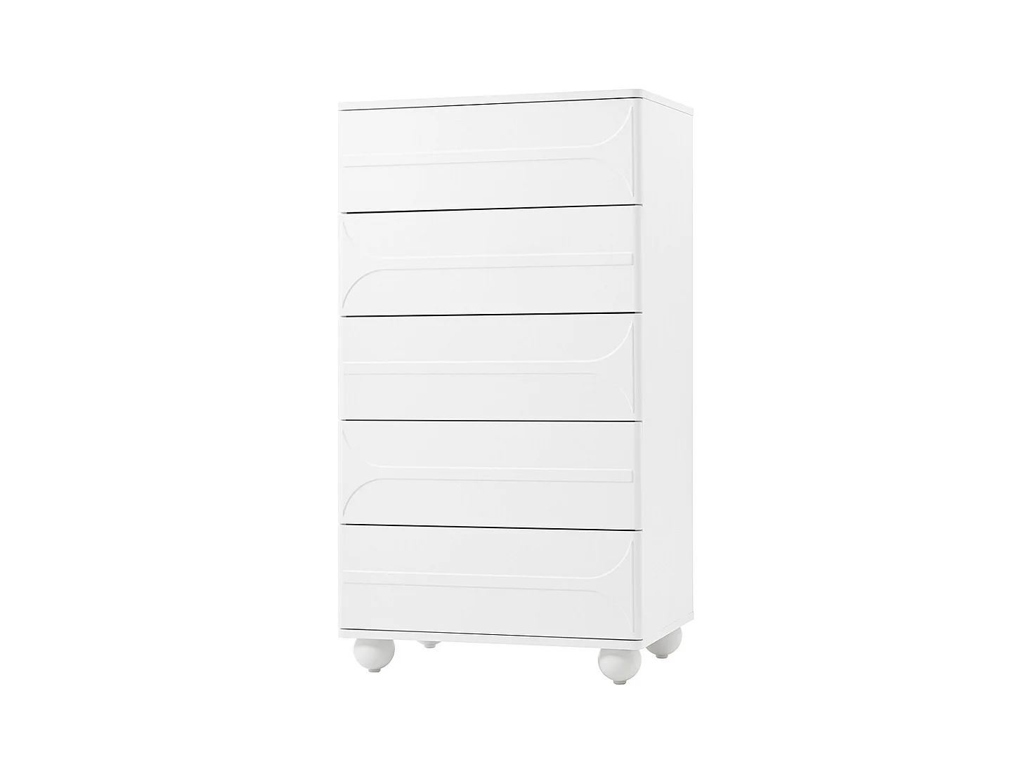 Elegante ladekast met 5 laden reliëfdesign witte metalen poten grote opbergruimte afgeronde hoeken wit