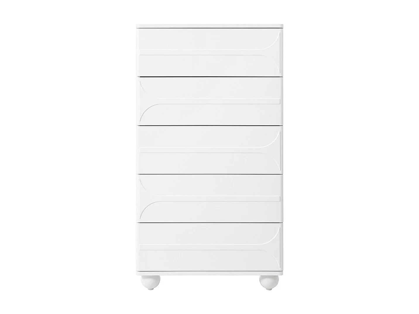 Commode 5 tiroirs design gaufré élégant pieds métalliques blancs grande capacité de rangement coins arrondis blanc