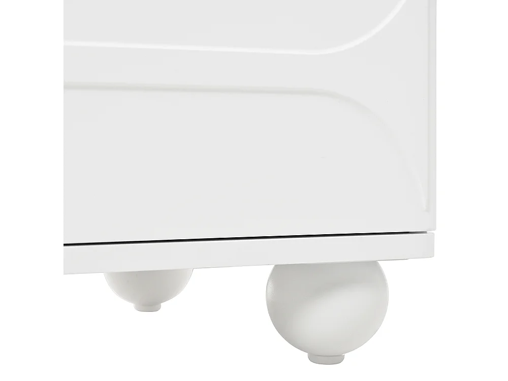 Commode 5 tiroirs design gaufré élégant pieds métalliques blancs grande capacité de rangement coins arrondis blanc