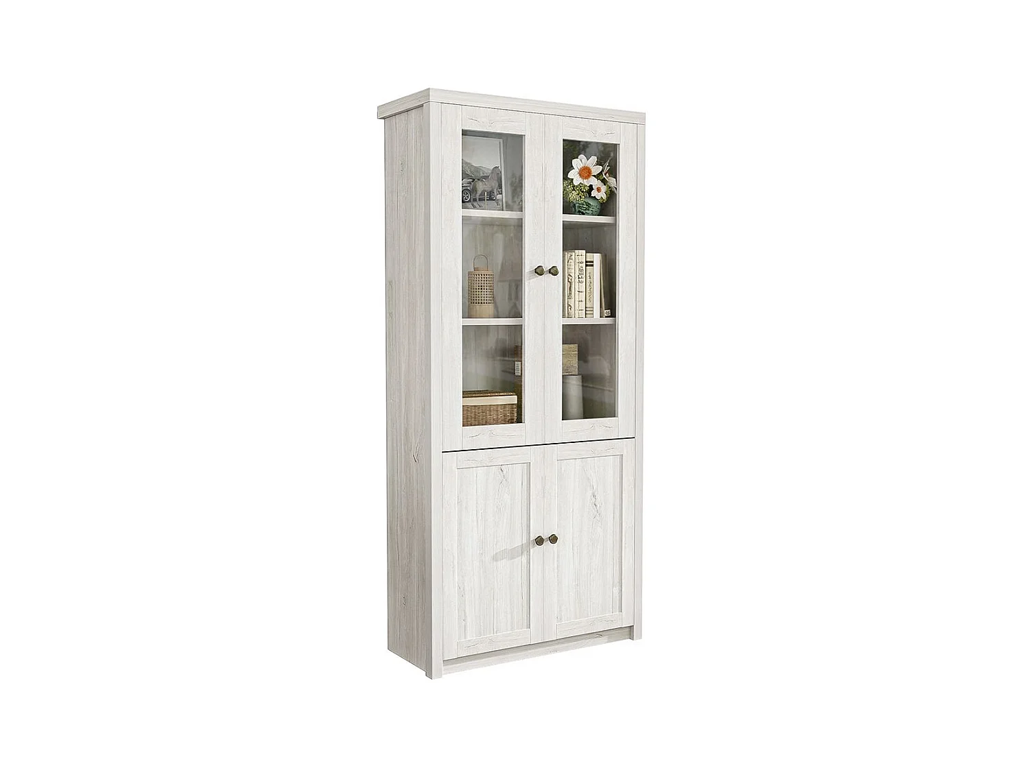 Armoire haute moderne aspect bois portes en verre 2 portes bois poignées cuivre espace de rangement élégant bois