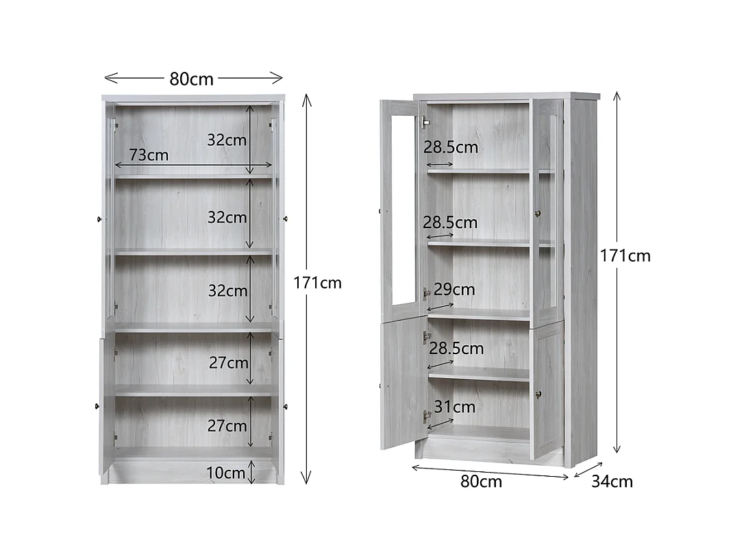 Armoire haute moderne aspect bois portes en verre 2 portes bois poignées cuivre espace de rangement élégant bois