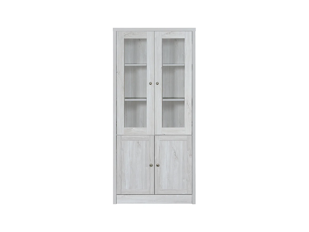 Armoire haute moderne aspect bois portes en verre 2 portes bois poignées cuivre espace de rangement élégant bois