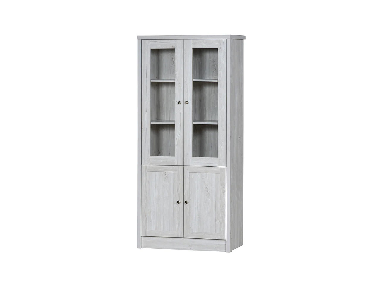 Armoire haute moderne aspect bois portes en verre 2 portes bois poignées cuivre espace de rangement élégant bois