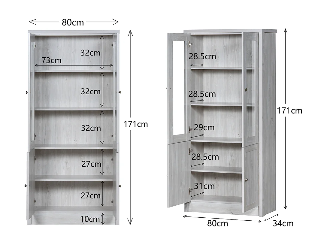 Armoire haute moderne aspect bois portes en verre 2 portes bois poignées cuivre espace de rangement élégant bois