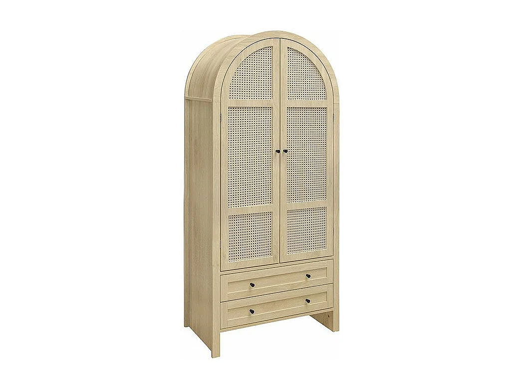 Armoire de rangement style bohème couleur naturelle armoire multifonction en forme d arc portes en rotin tressé avec deux tiroirs naturel
