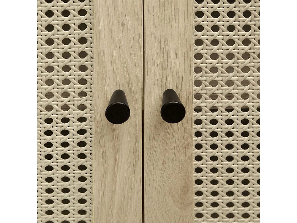 Armoire de rangement style bohème couleur naturelle armoire multifonction en forme d arc portes en rotin tressé avec deux tiroirs naturel