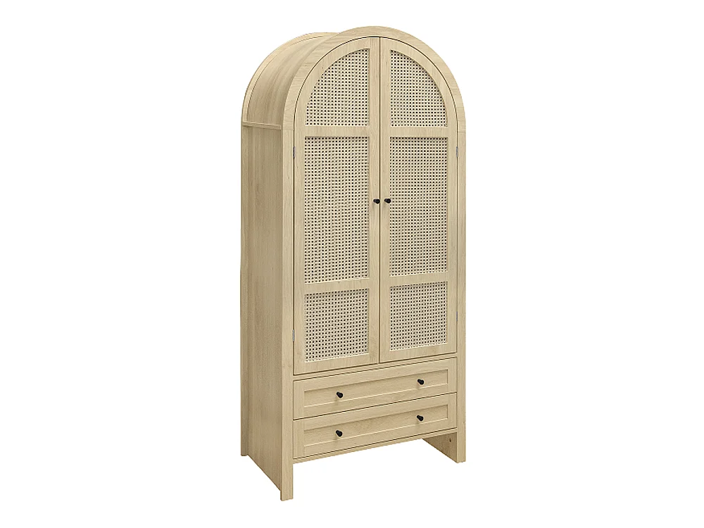 Armoire de rangement style bohème couleur naturelle armoire multifonction en forme d arc portes en rotin tressé avec deux tiroirs naturel