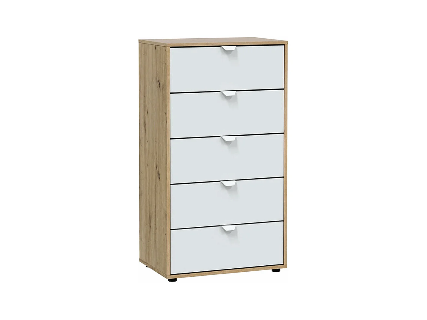 Cassettiera 5 cassetti con piedi rovere nodi bianco opaco 017855W