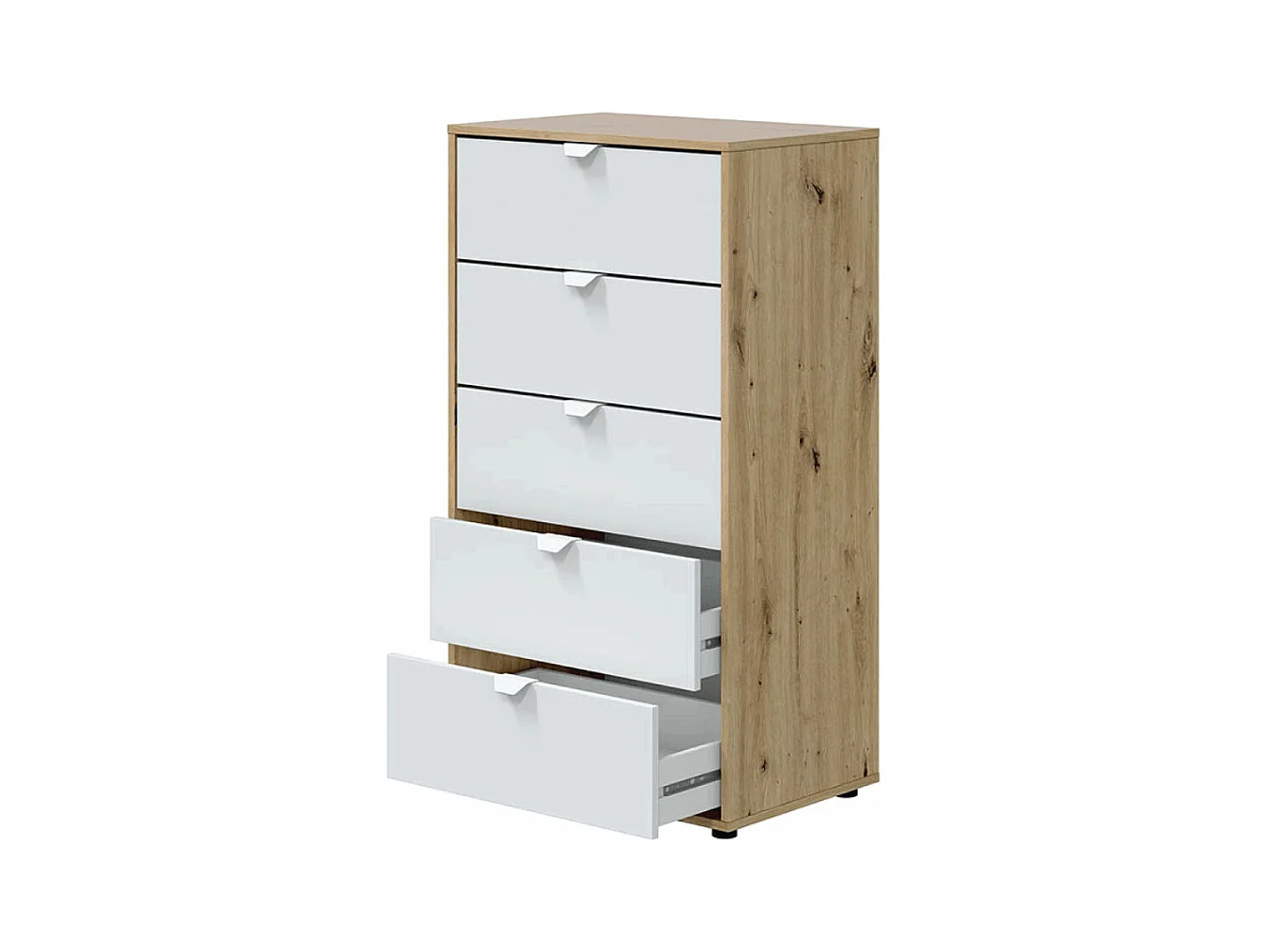 Cassettiera 5 cassetti con piedi rovere nodi bianco opaco 017855W