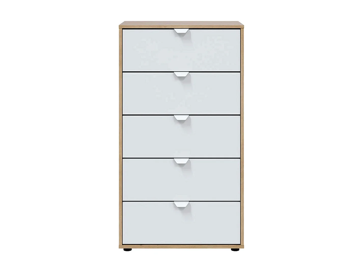 Cassettiera 5 cassetti con piedi rovere nodi bianco opaco 017855W