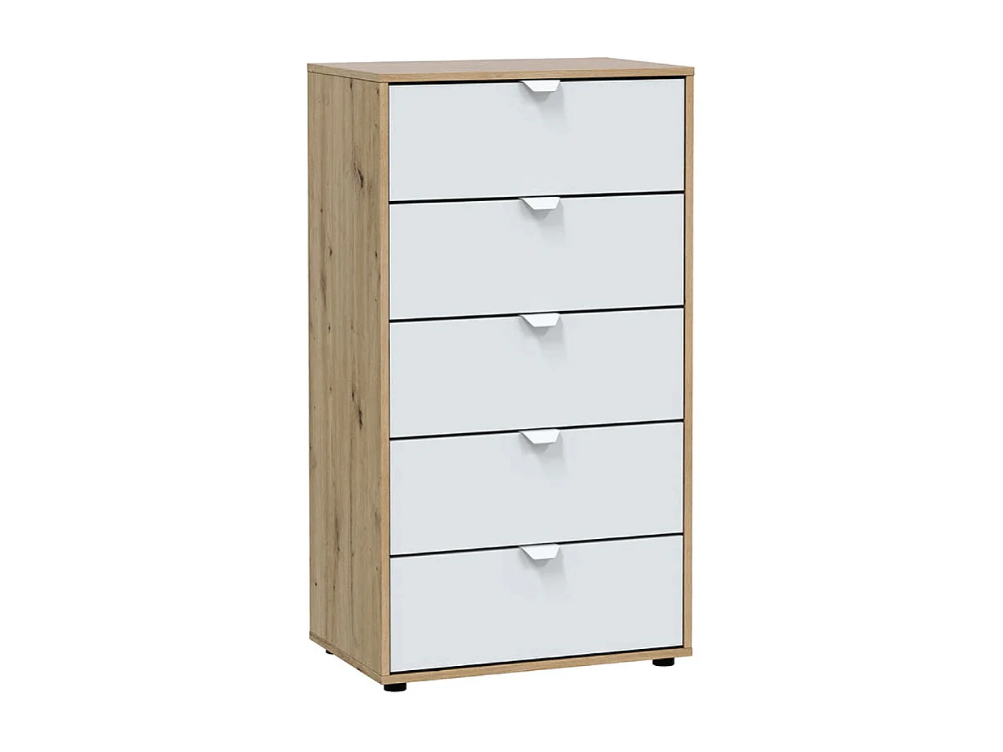 Cassettiera 5 cassetti con piedi rovere nodi bianco opaco 017855W