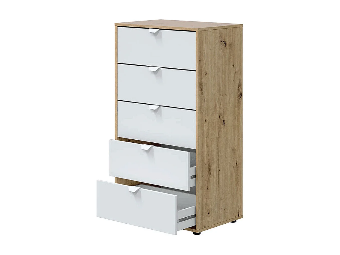 Cassettiera 5 cassetti con piedi rovere nodi bianco opaco 017855W