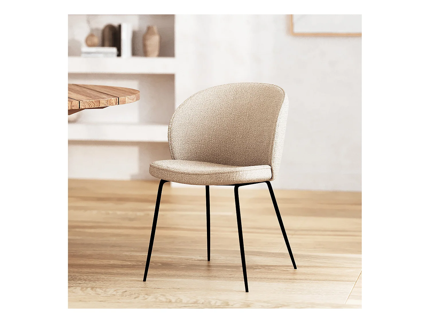 Chaise en tissu bouclé beige et pieds en métal - Groom