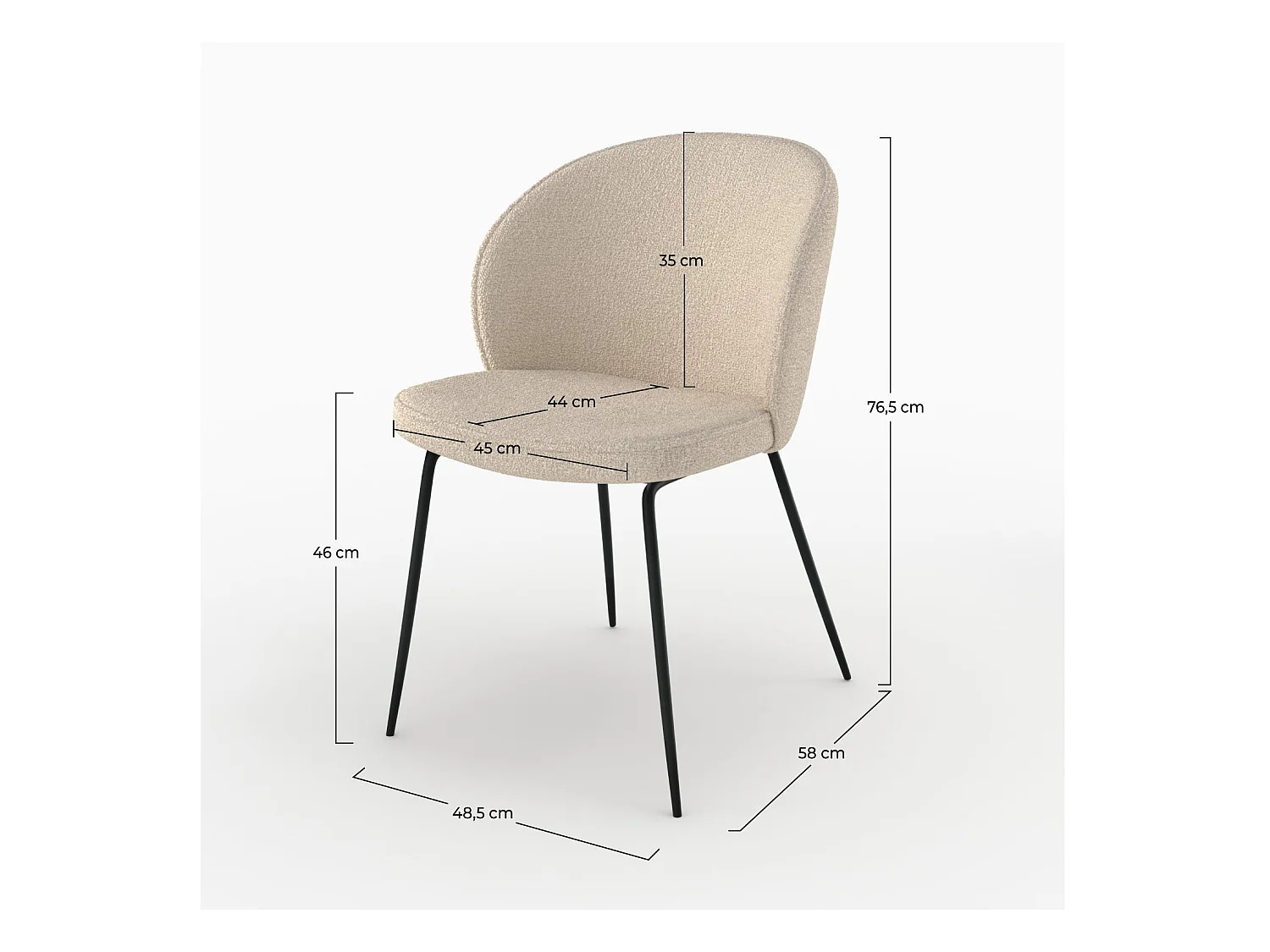 Chaise en tissu bouclé beige et pieds en métal - Groom