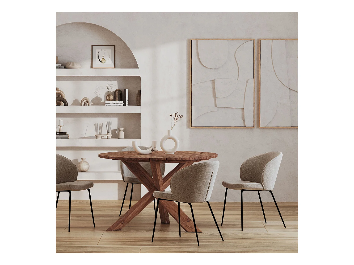 Chaise en tissu bouclé beige et pieds en métal - Groom