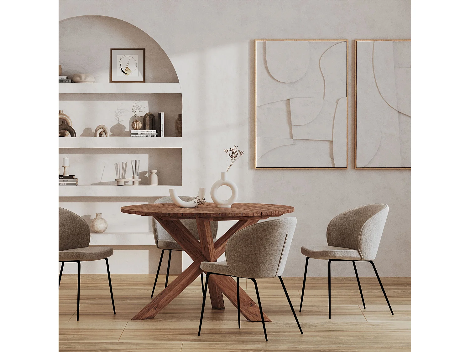 Sedia in tessuto bouclé beige con gambe in metallo - Groom