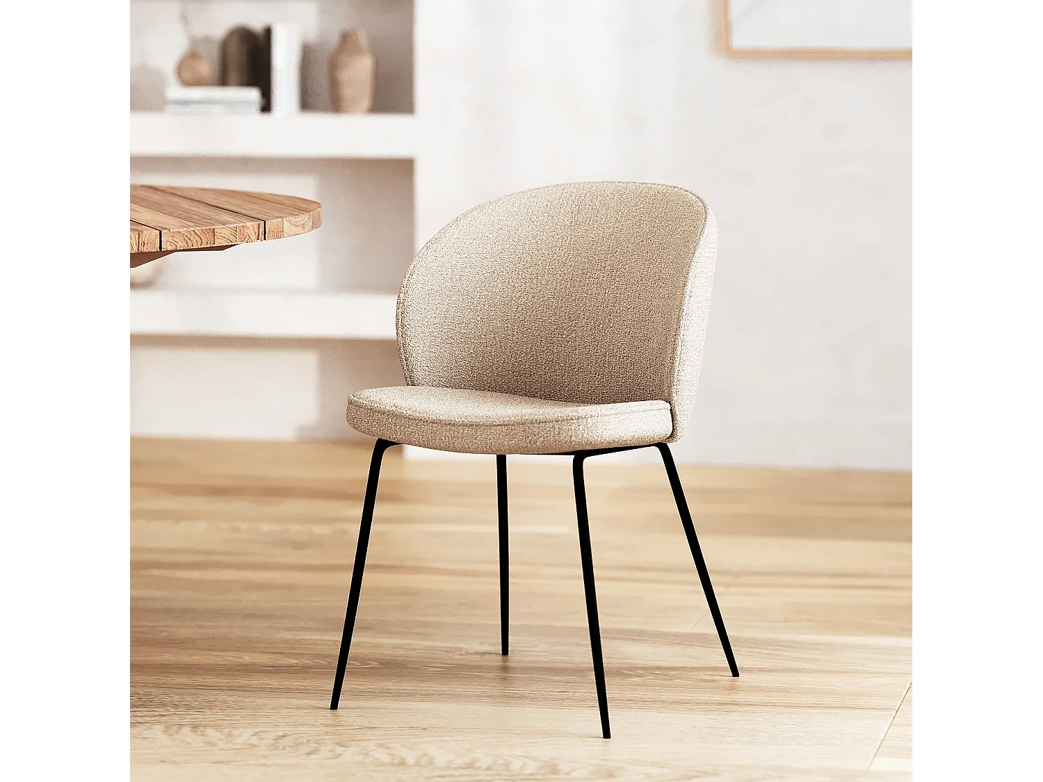 Silla de tela bouclé beige con patas de metal - Groom