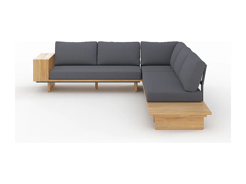 Divano angolare da giardino in legno e tessuto grigio 4 posti - Seya