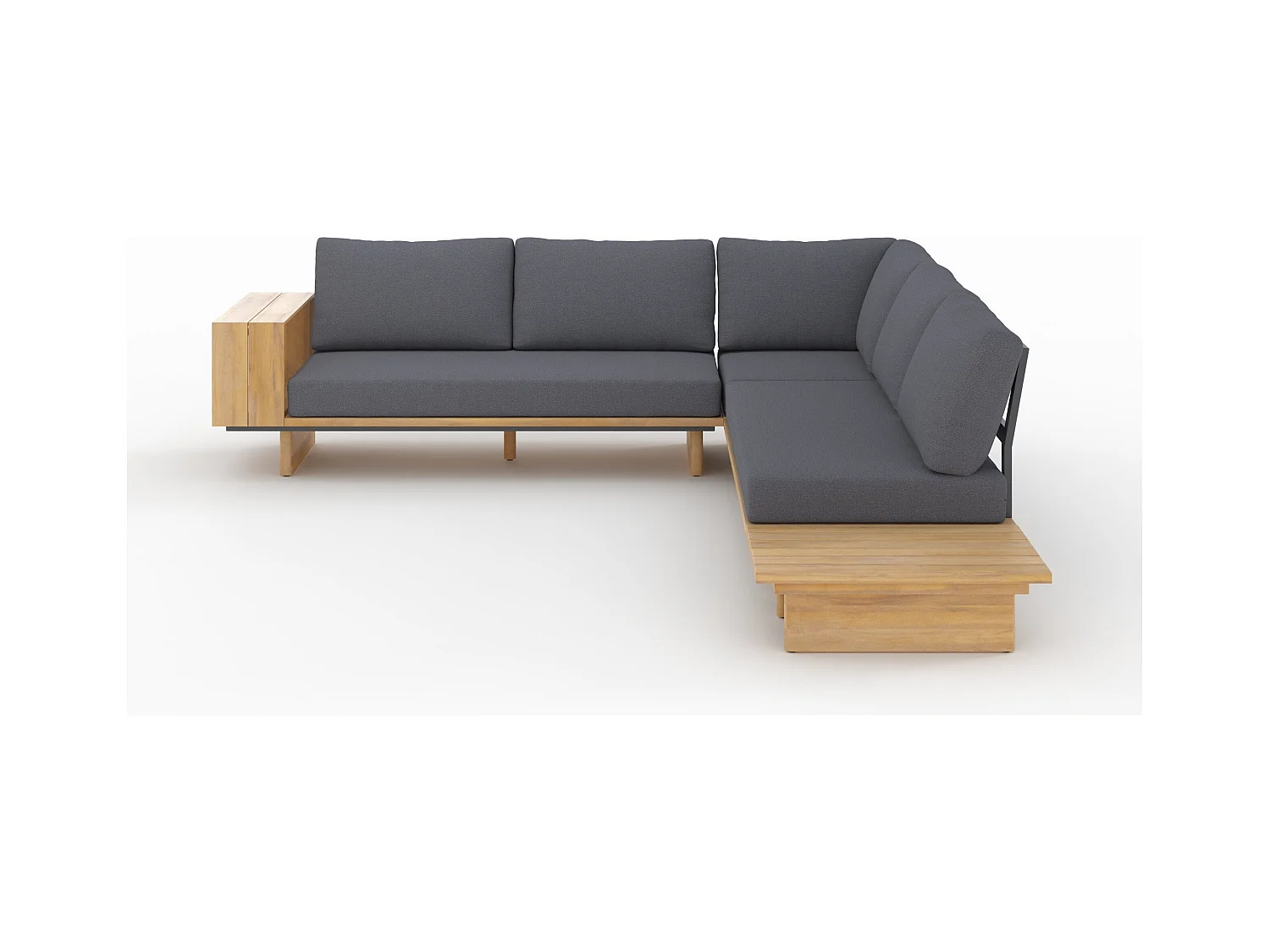 Canapé d'angle de jardin en bois et tissu gris 4 places - Seya