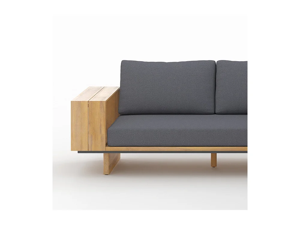 Canapé d'angle de jardin en bois et tissu gris 4 places - Seya