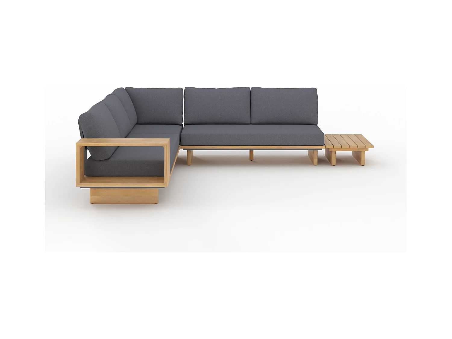 Canapé d'angle de jardin en bois et tissu gris 4 places - Seya