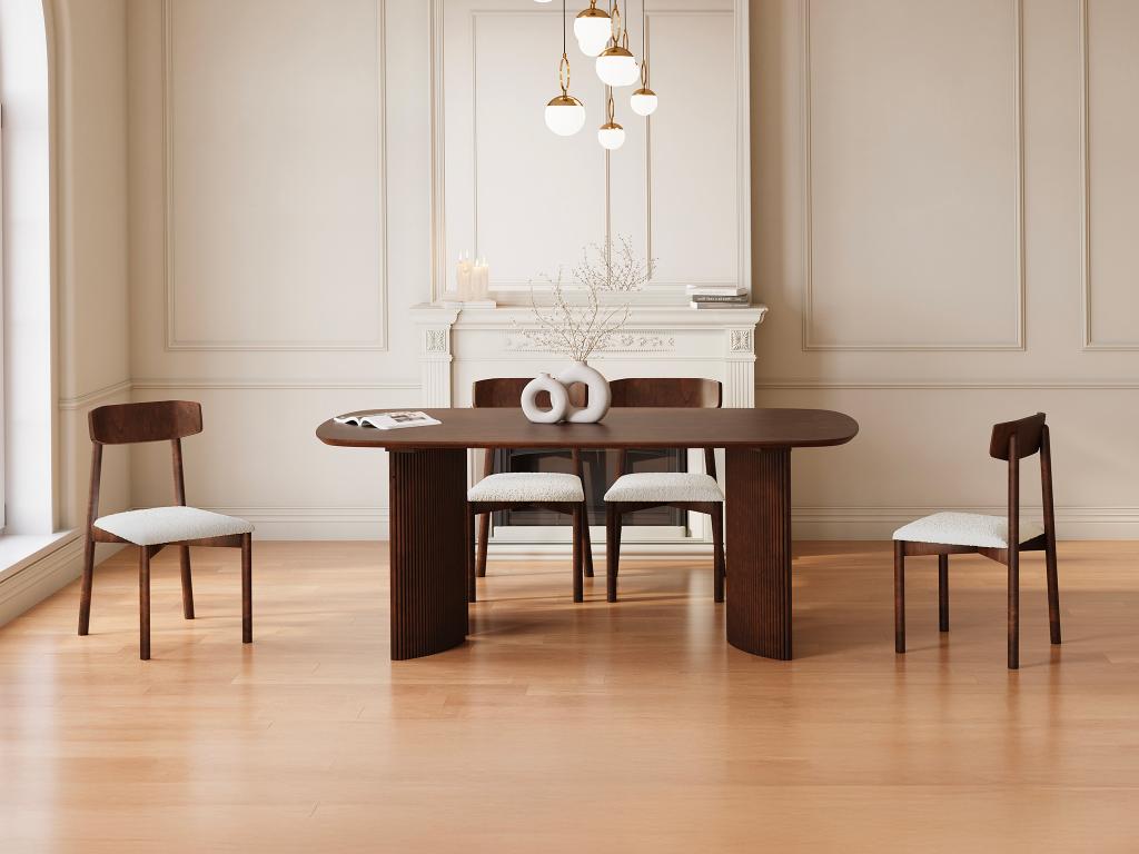 Set Tisch + 4 Stühle TAMENIA von Maison Céphy - Holzfarben dunkel & Weiß günstig online kaufen