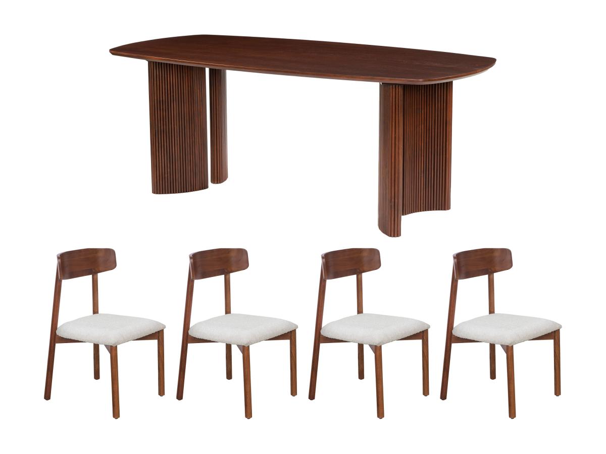 Set Tisch + 4 Stühle TAMENIA von Maison Céphy - Holzfarben dunkel & Weiß günstig online kaufen