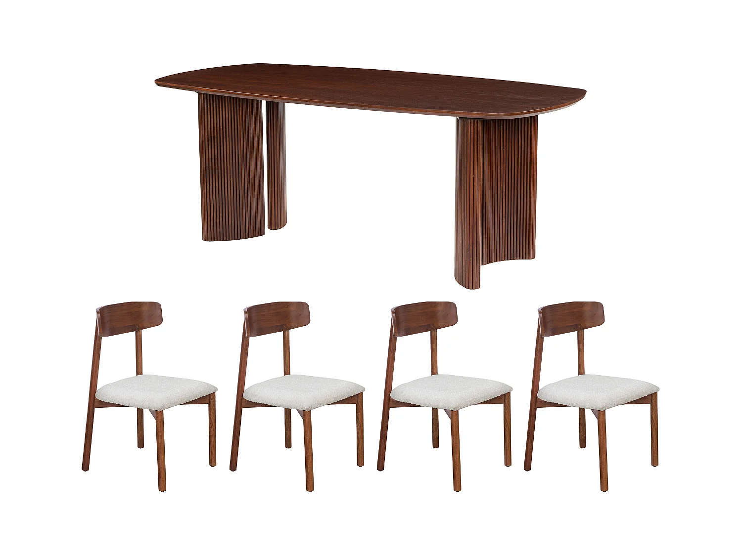 Ensemble table + 4 chaises TAMENIA de Maison Céphy - Naturel foncé et blanc