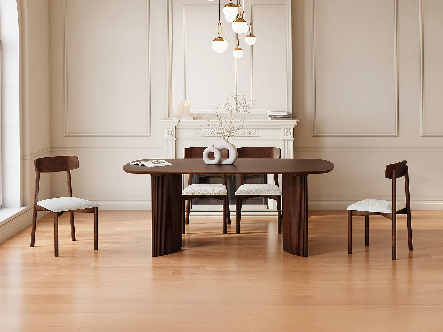 Ensemble table + 4 chaises TAMENIA de Maison Céphy - Naturel foncé et blanc