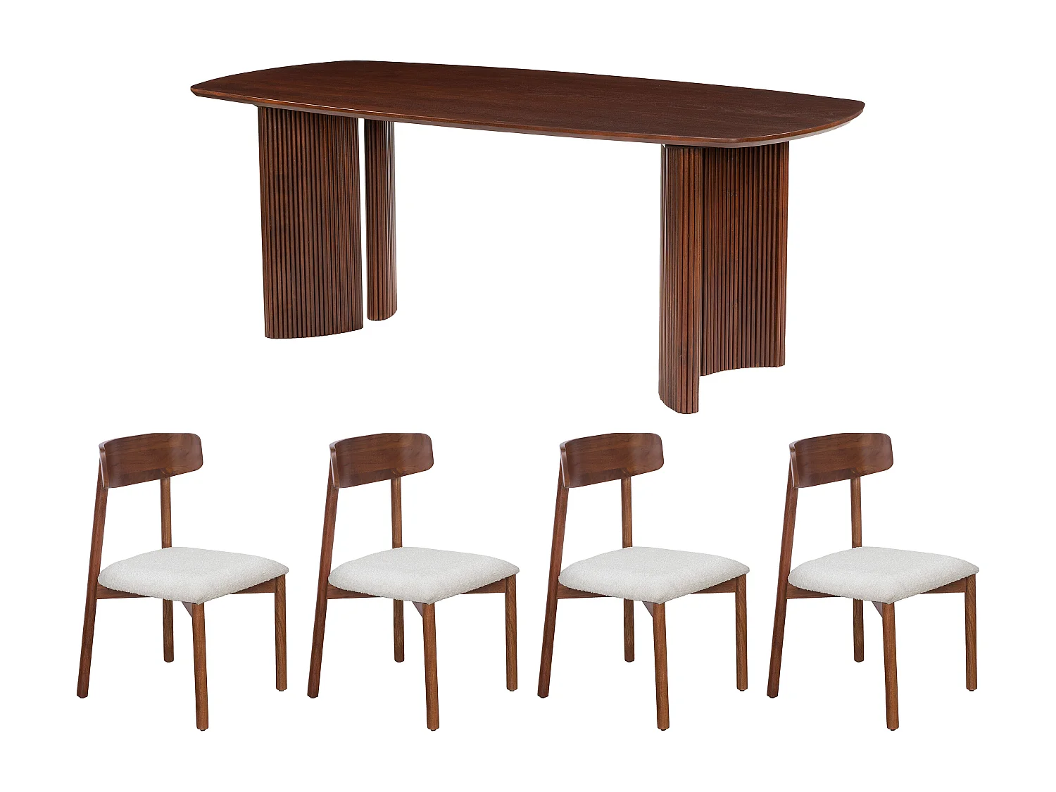 Set Tisch + 4 Stühle TAMENIA von Maison Céphy - Holzfarben dunkel & Weiß