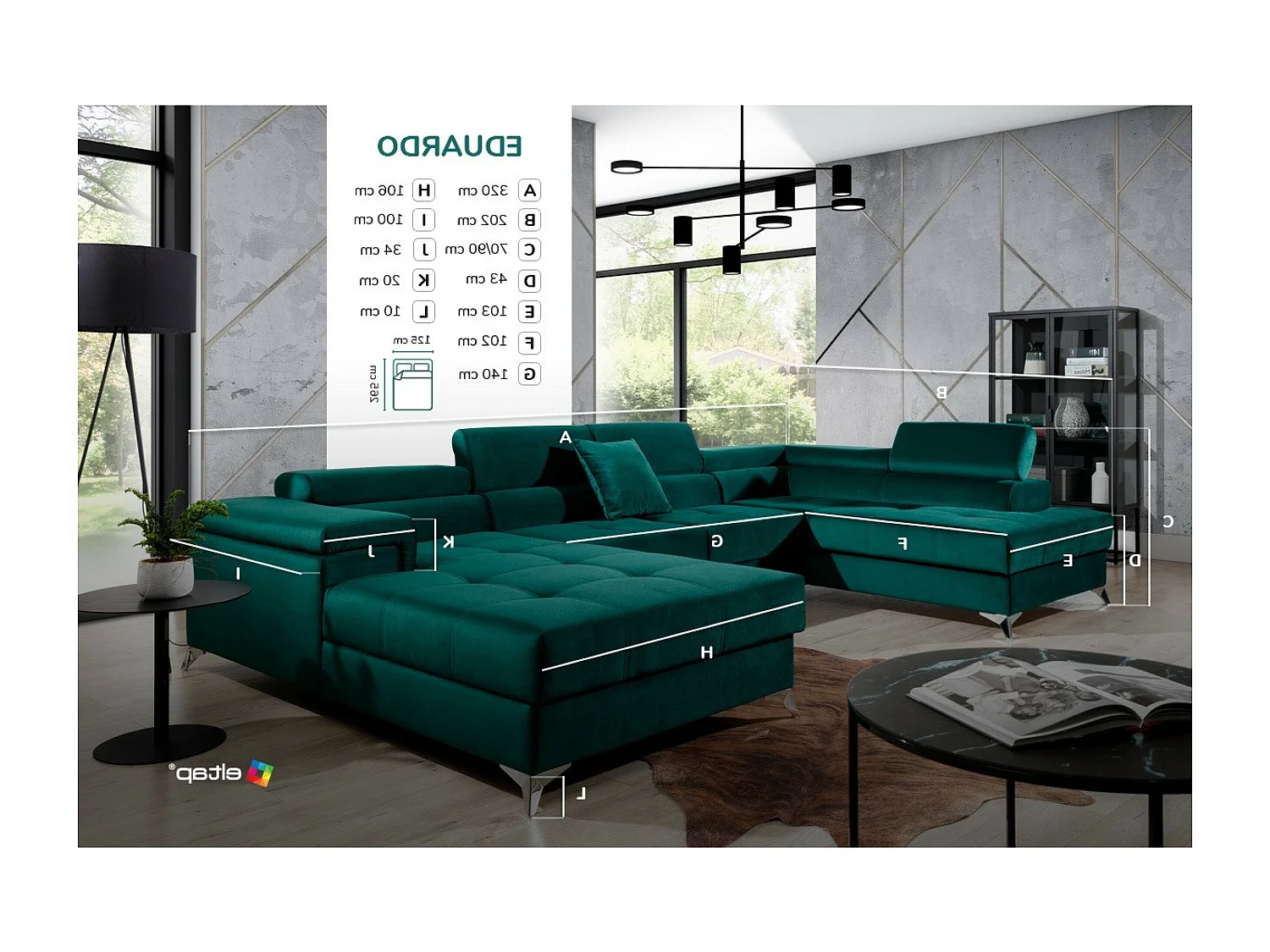 Ecksofa Perano UR/Stoffbezug/Grün