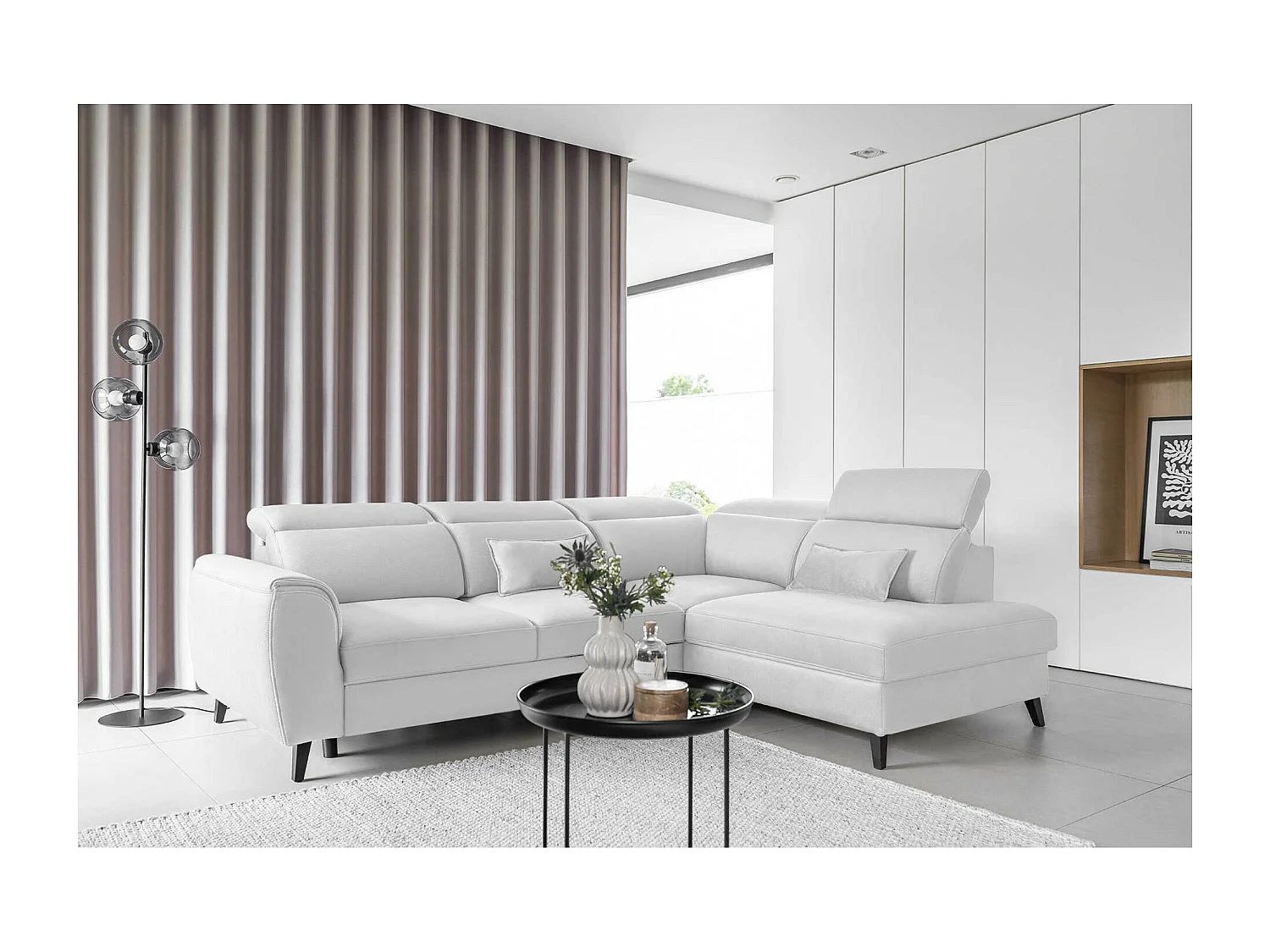 Canapé Corner Dino R/revêtement tissu/Blanc