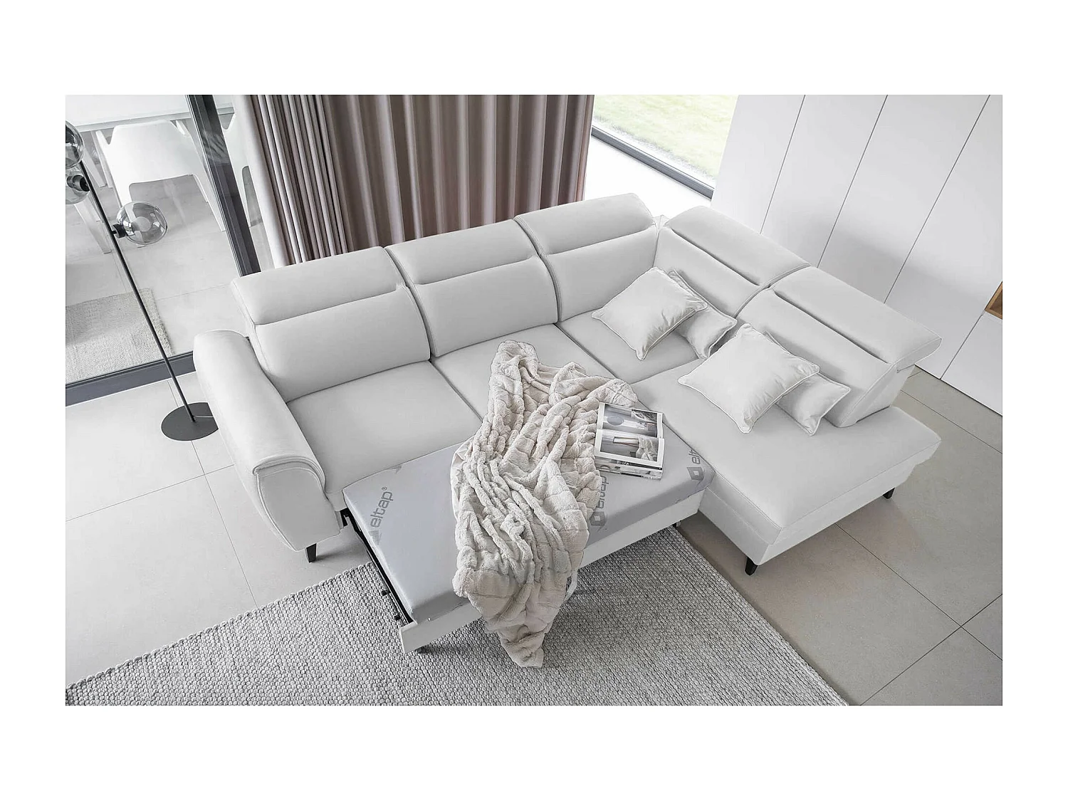 Canapé Corner Dino R/revêtement tissu/Blanc