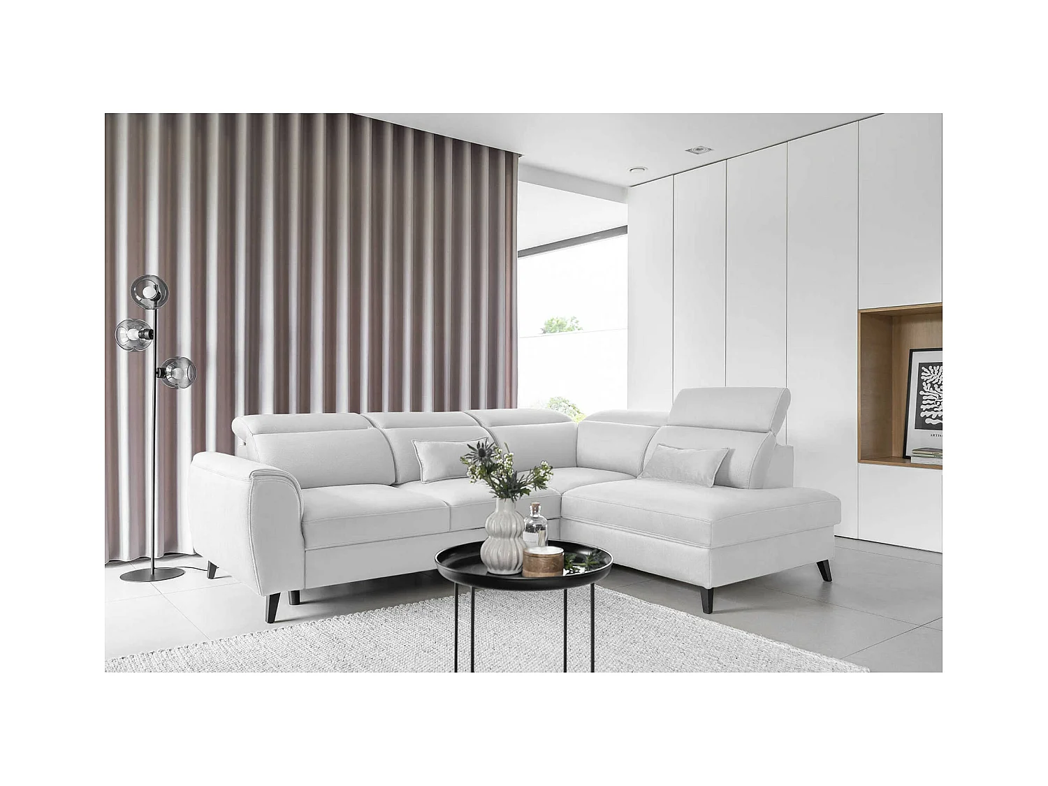 Canapé Corner Dino R/revêtement tissu/Blanc