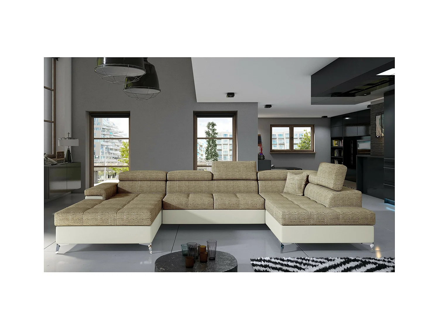 Ecksofa Perano UR/Stoffbezug/Beige