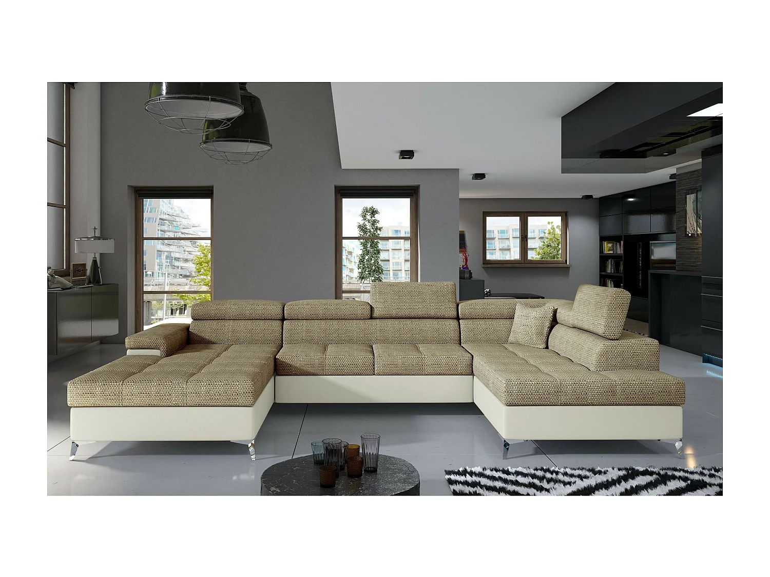 Ecksofa Perano UR/Stoffbezug/Beige