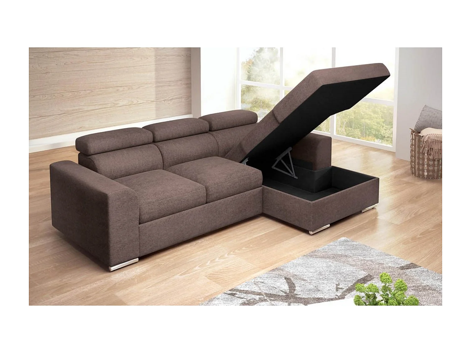 Divano d'angolo Alicante R/rivestimento in tessut/Marrone