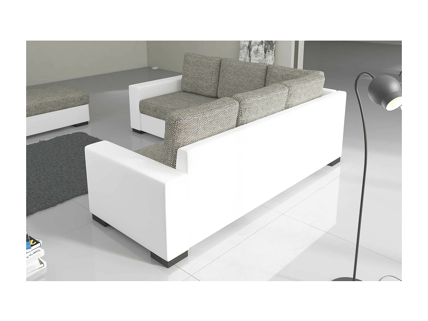 Canapé Corner Eggry/revêtement tissu/Gris&Blanc