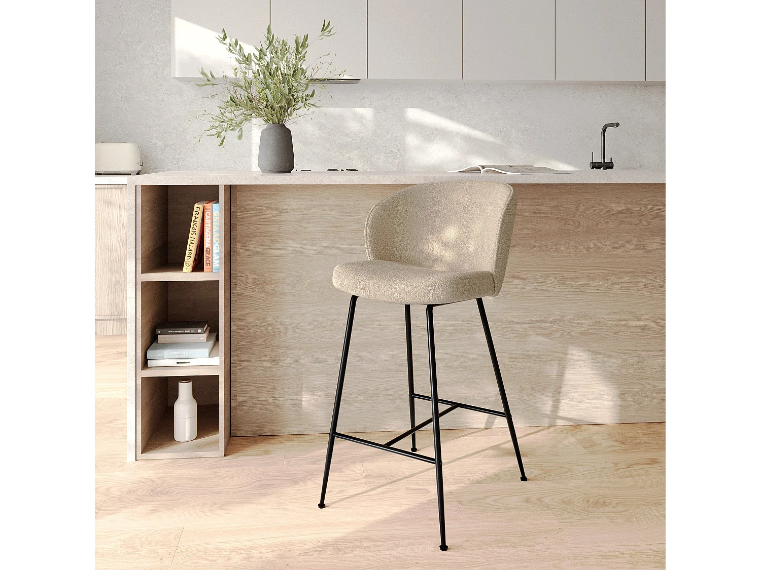 Sgabello in tessuto bouclé beige 66 cm - Groom