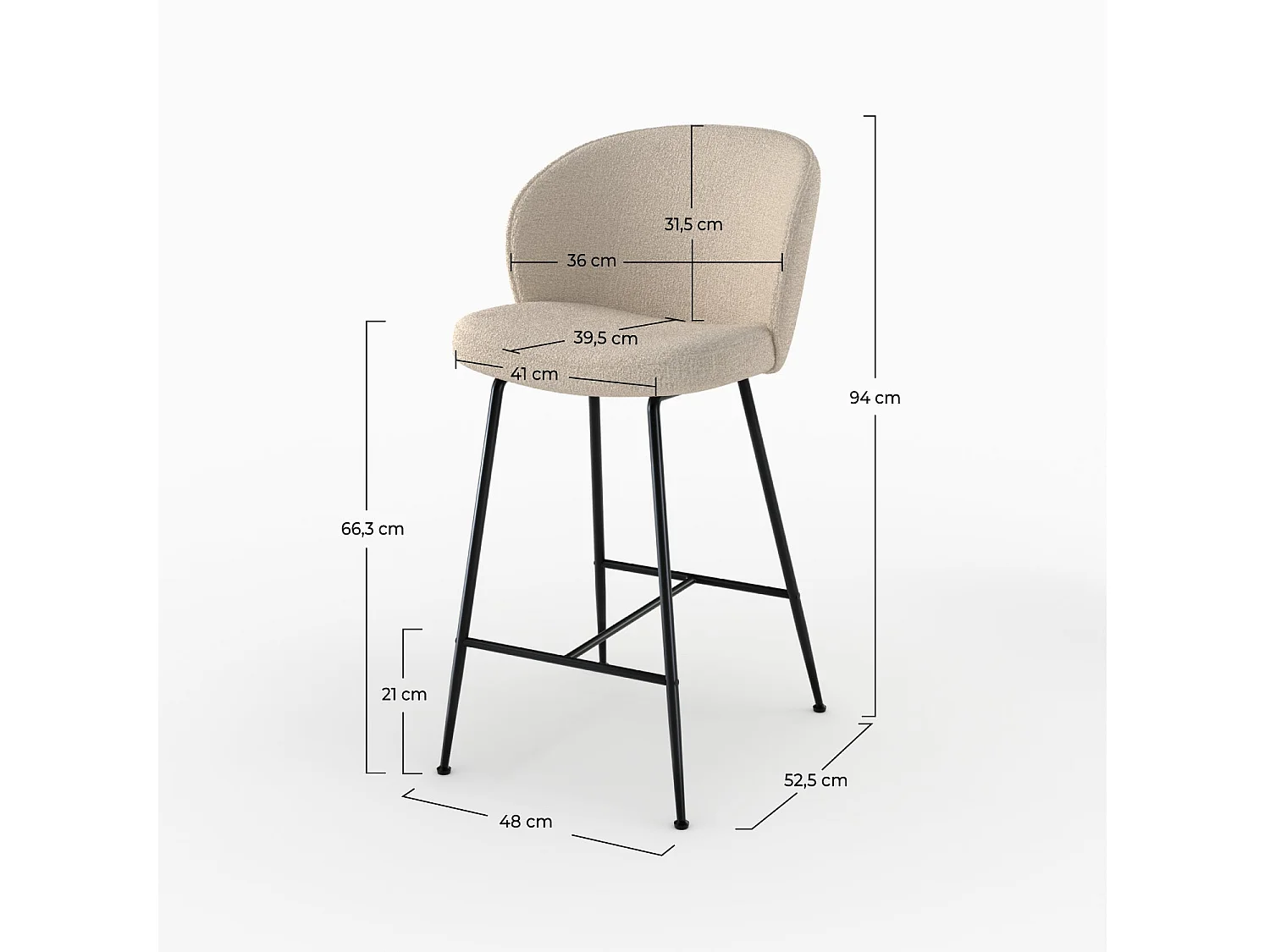 Sgabello in tessuto bouclé beige 66 cm - Groom