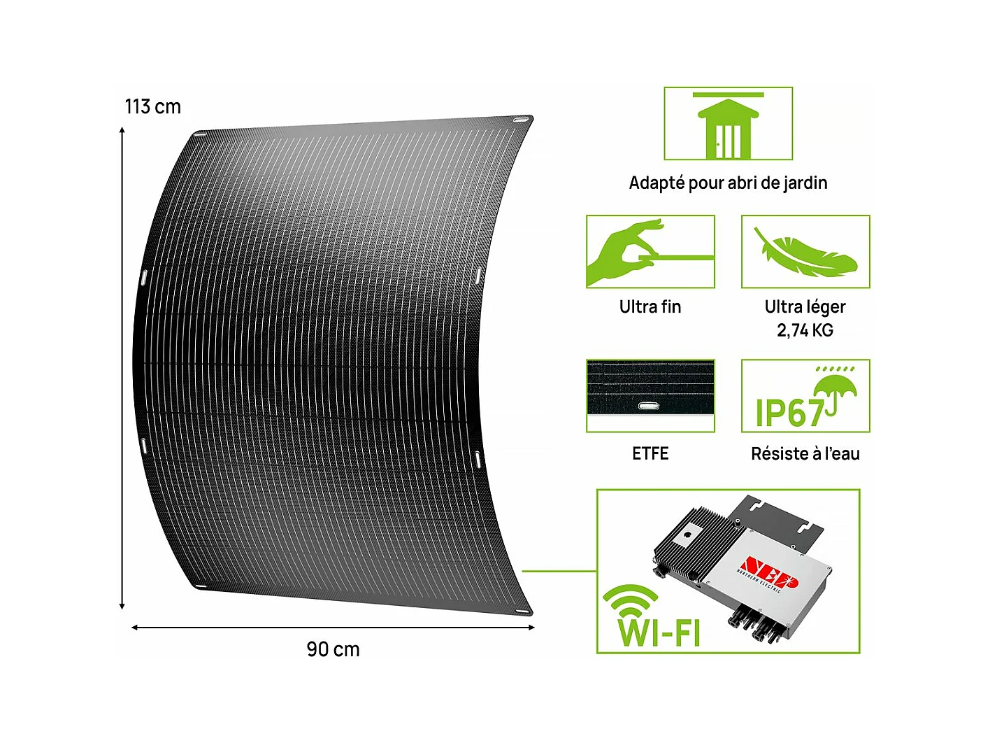 Lot de 2 panneaux solaire plug and play flexible - 400w "Urban center" - Noir