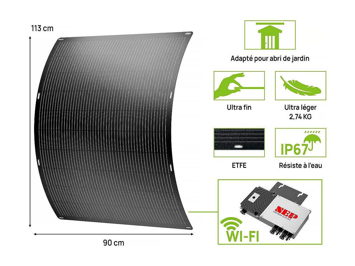 Lot de 2 panneaux solaire plug and play flexible - 400w "Urban center" - Noir