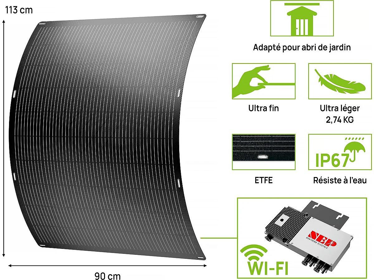 Lot de 2 panneaux solaire plug and play flexible - 400w "Urban center" - Noir